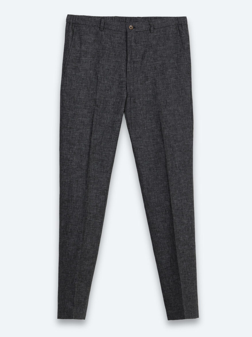 Siyah Desenli Modern Fit Keten Karışımlı Takım Elbise - 6