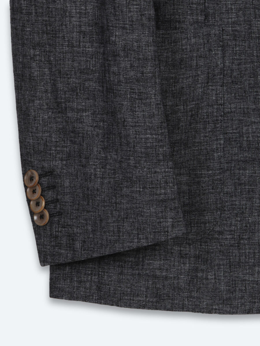 Siyah Desenli Modern Fit Keten Karışımlı Takım Elbise - 8