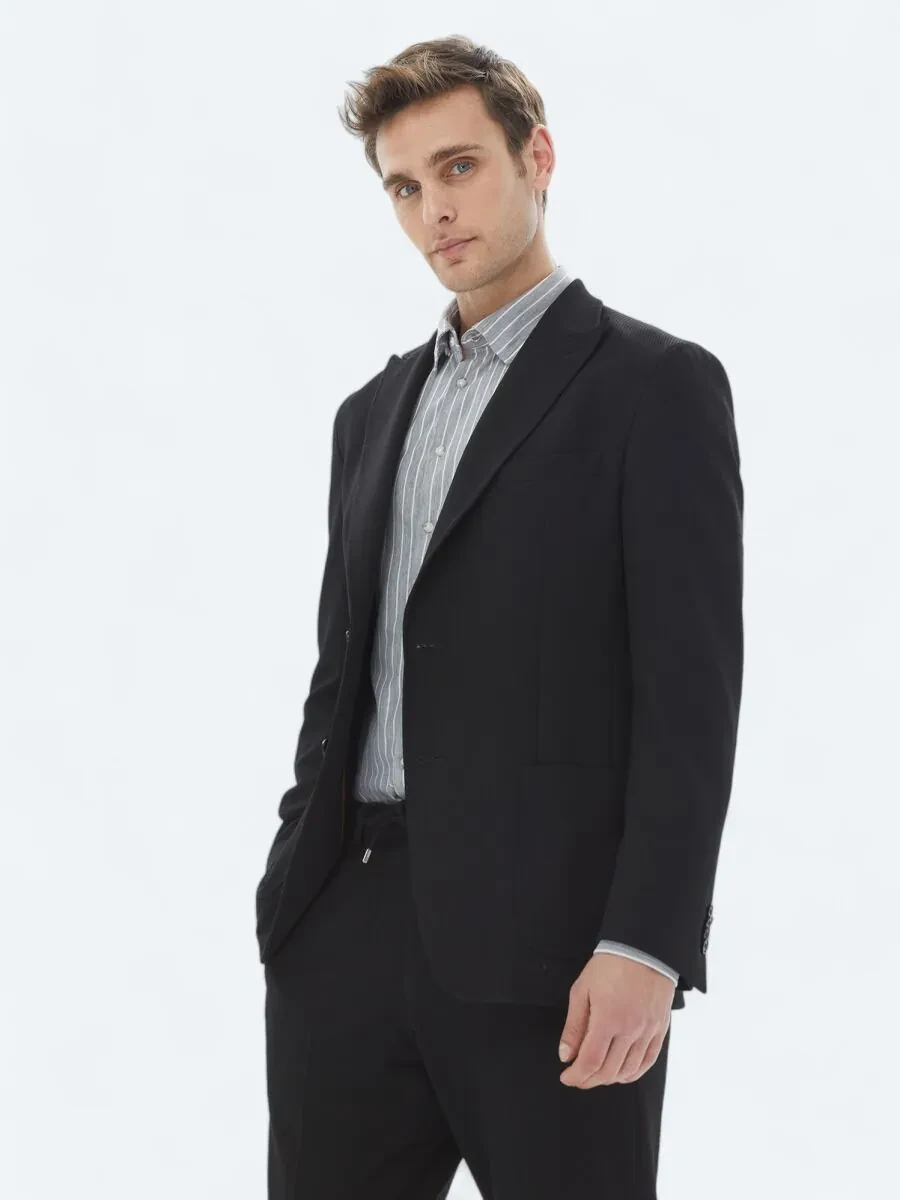 Siyah Desenli Modern Fit Takım Elbise - 1
