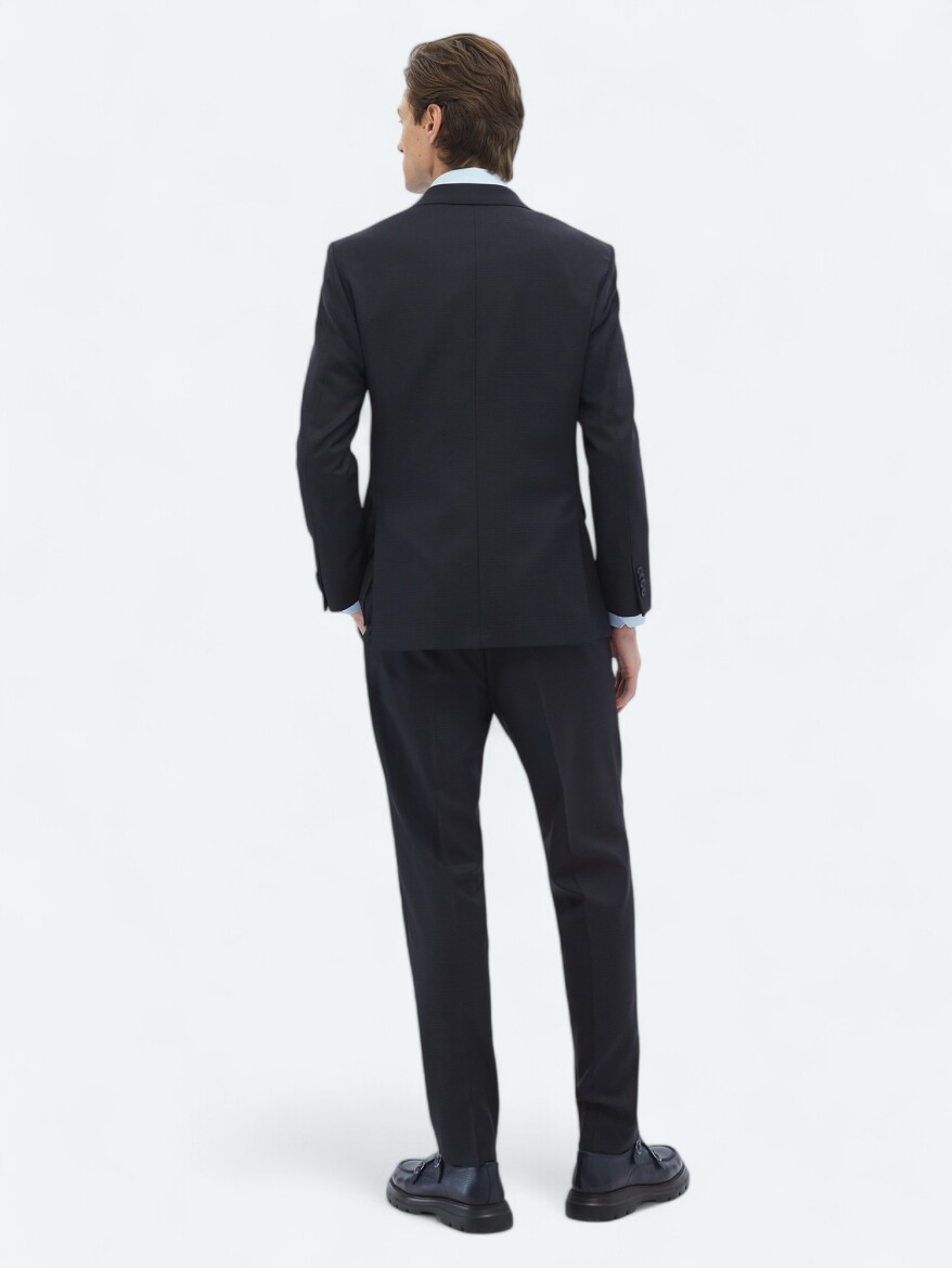 Siyah Desenli Modern Fit Yün Karışımlı Takım Elbise - 7