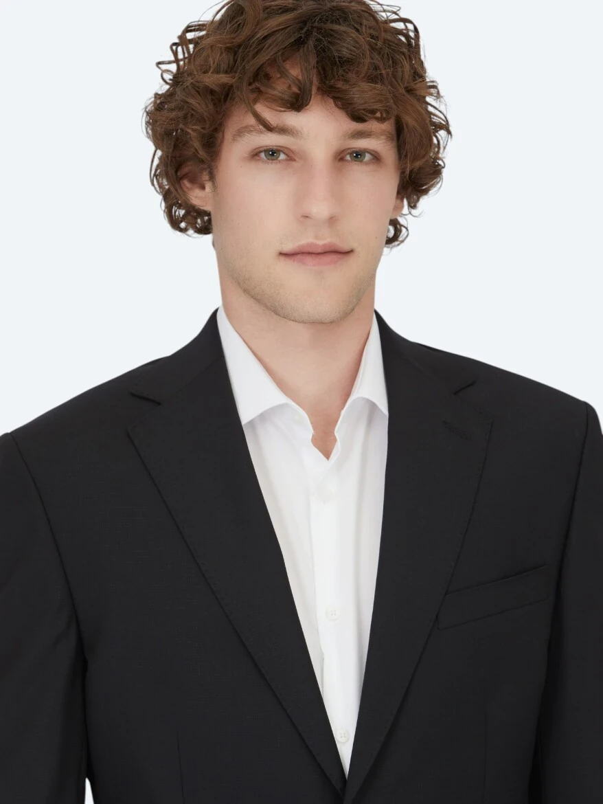 Siyah Desenli Modern Fit Yün Karışımlı Takım Elbise - 3