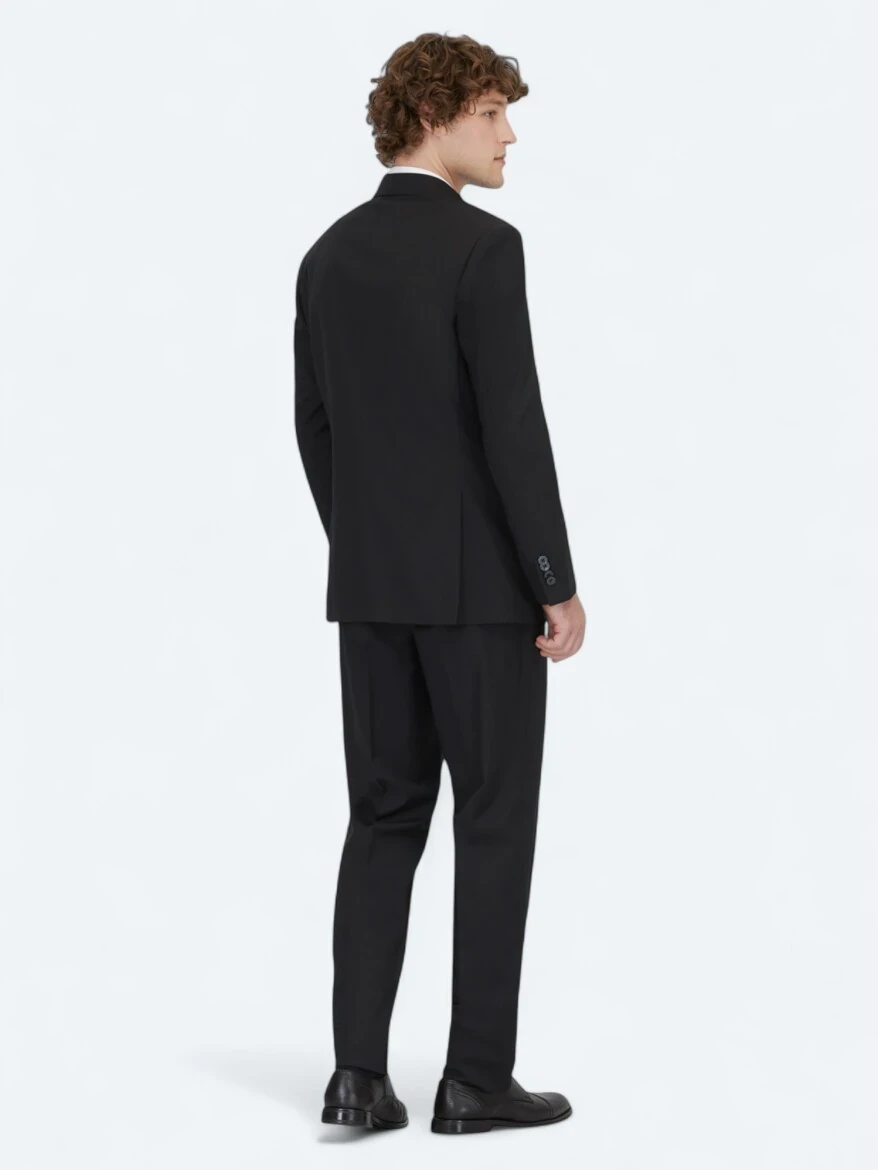 Siyah Desenli Modern Fit Yün Karışımlı Takım Elbise - 5