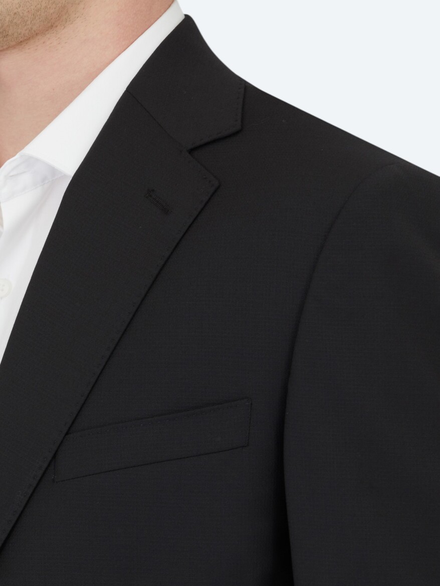 Siyah Desenli Modern Fit Yün Karışımlı Takım Elbise - 4