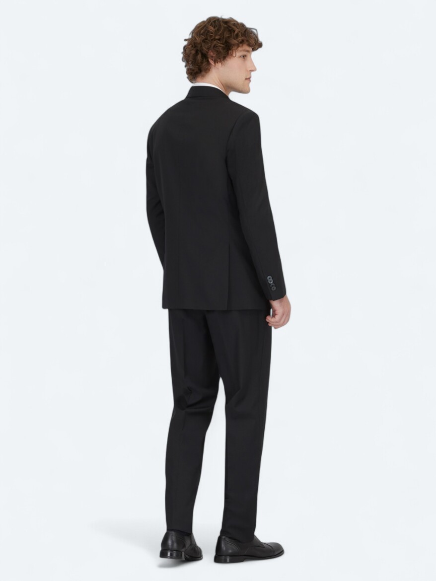 Siyah Desenli Modern Fit Yün Karışımlı Takım Elbise - 5