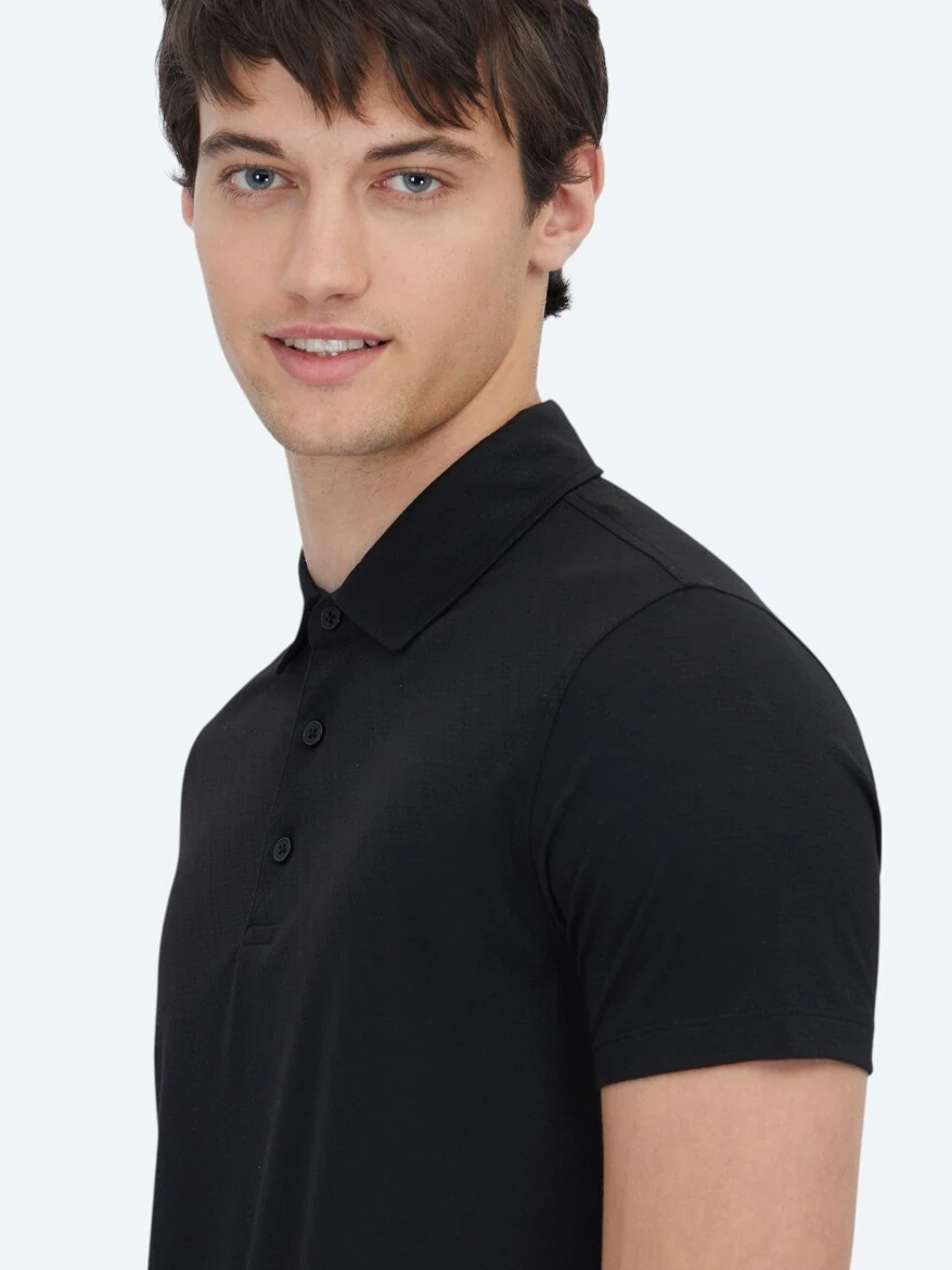 Siyah Desenli Polo Yaka T-Shirt - 4