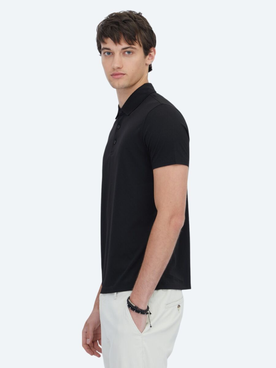 Siyah Desenli Polo Yaka T-Shirt - 5