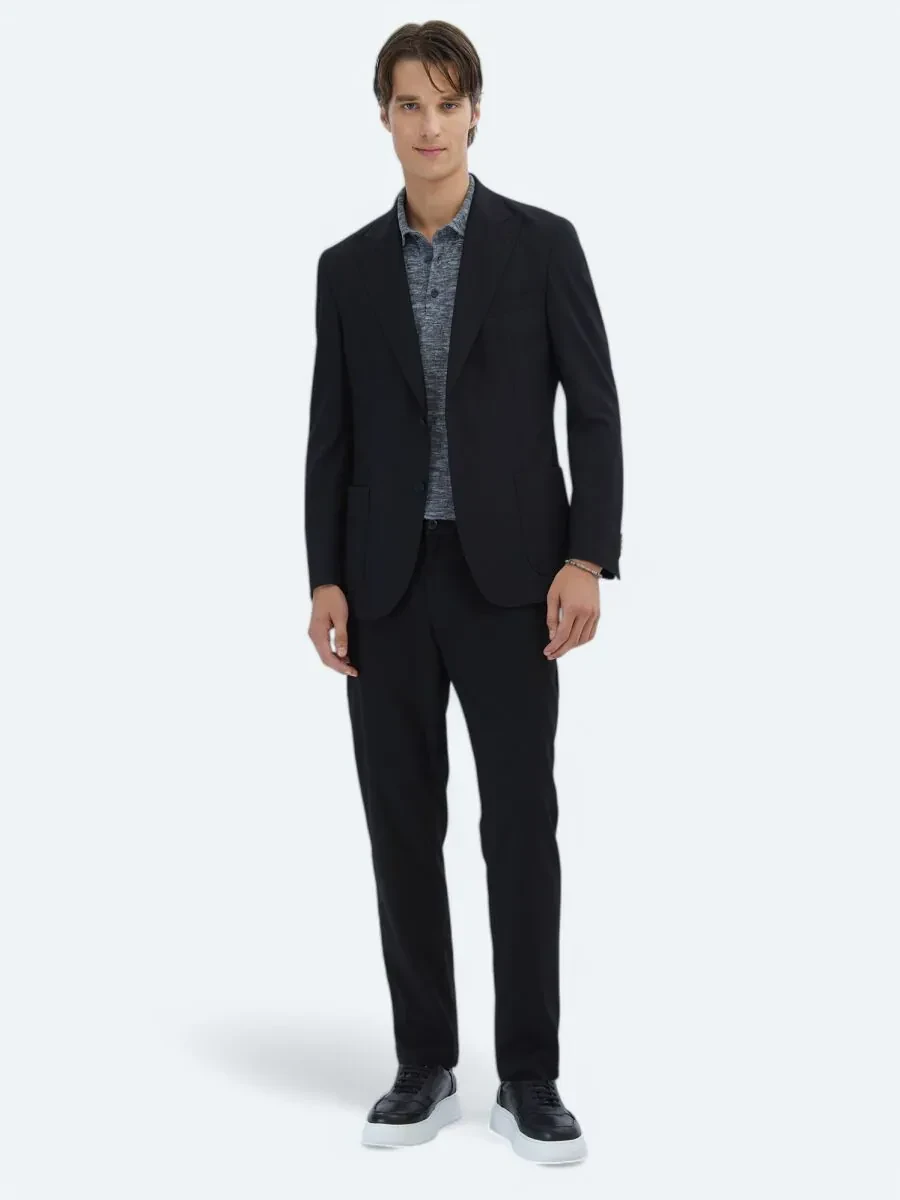 Siyah Desenli Regular Fit Ceket - 3