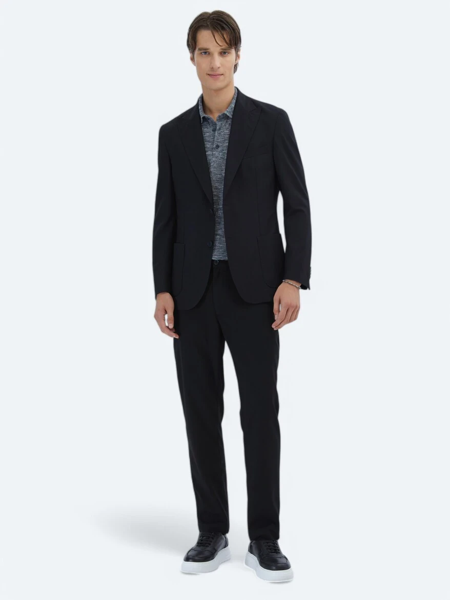Siyah Desenli Regular Fit Ceket - 4