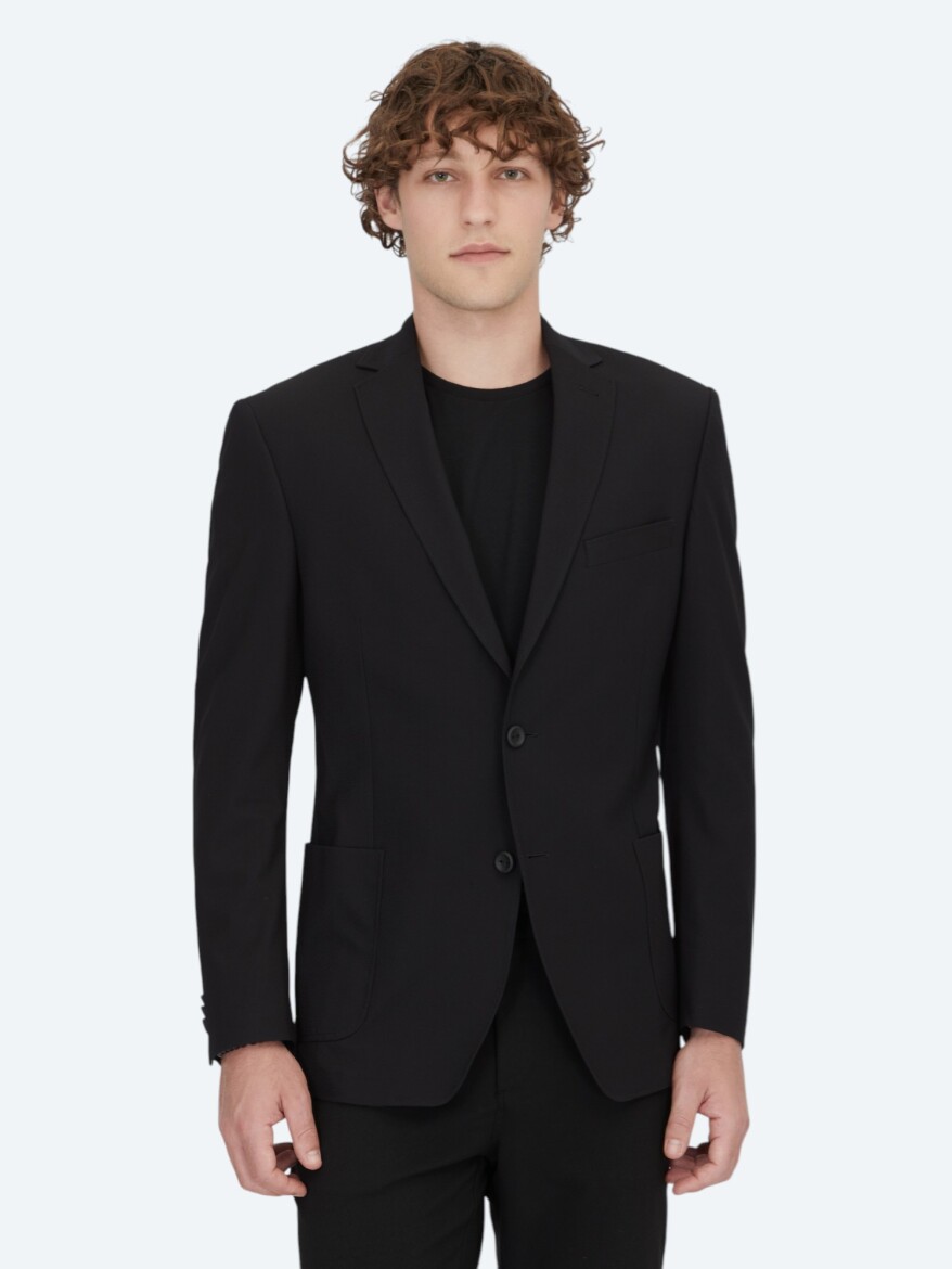 Siyah Desenli Regular Fit Ceket - 3