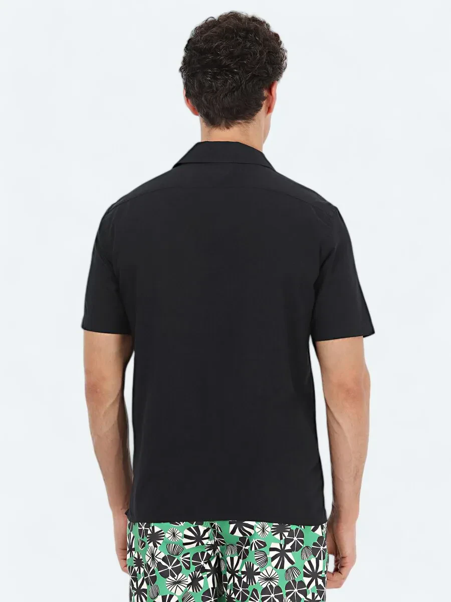 Siyah Desenli Regular Fit Dokuma Casual %100 Pamuk Gömlek - 5