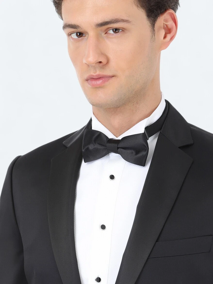 Siyah Desenli Slim Fit Kelebek Yaka Dokuma Smokin Takım Elbise - 3