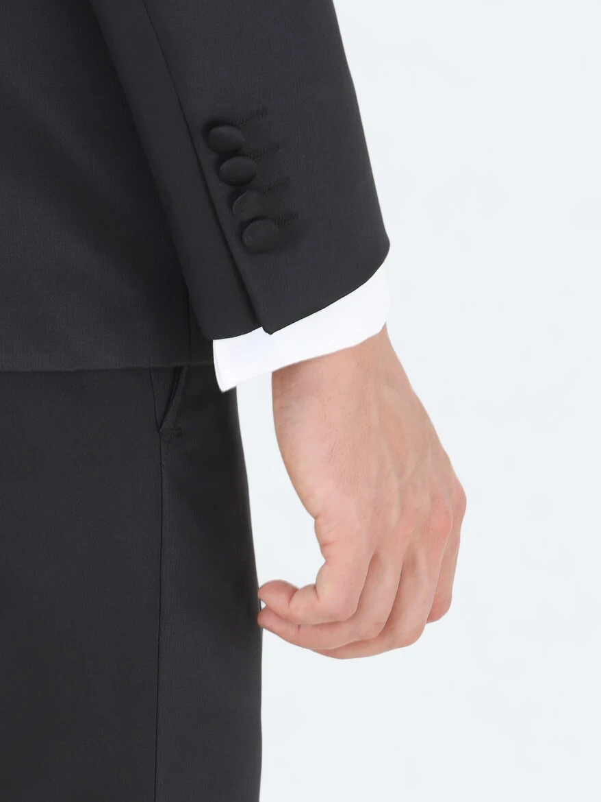 Siyah Desenli Slim Fit Kelebek Yaka Dokuma Smokin Takım Elbise - 4