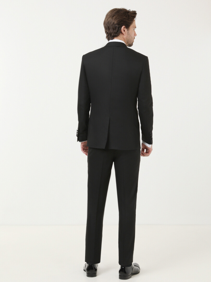 Siyah Desenli Slim Fit Kelebek Yaka Dokuma Smokin Takım Elbise - 4
