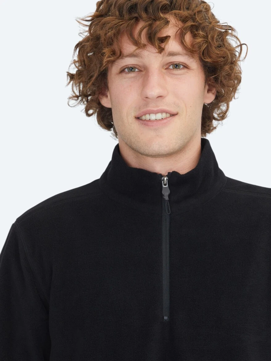 Siyah Dik Yaka Düz Polar Sweatshırt - KİP