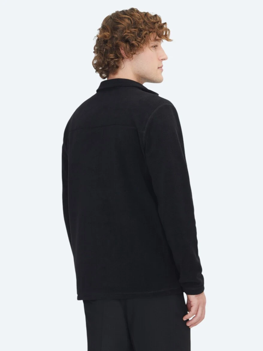 Siyah Dik Yaka Düz Polar Sweatshırt - 5