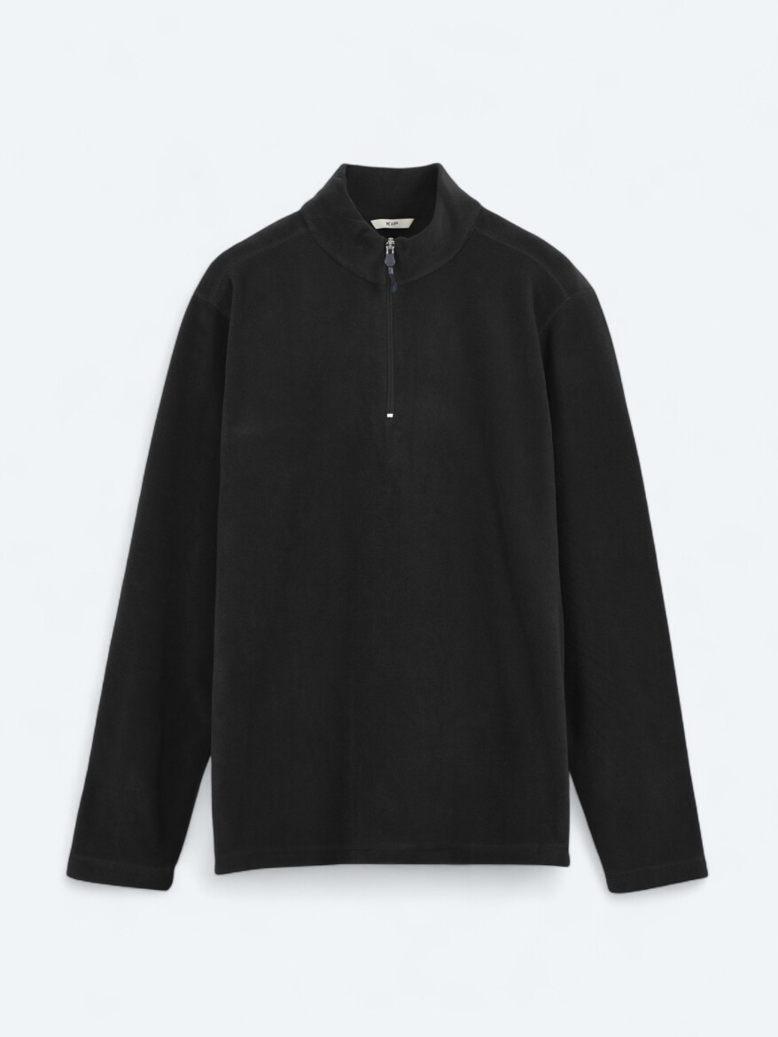 Siyah Dik Yaka Düz Polar Sweatshırt - 6