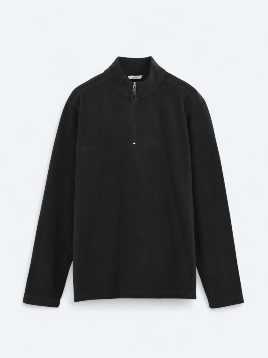 Siyah Dik Yaka Düz Polar Sweatshırt - 6