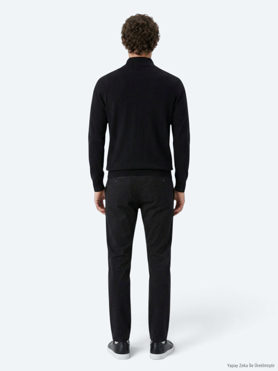 Siyah Dik Yaka Düz Polar Sweatshırt - 5