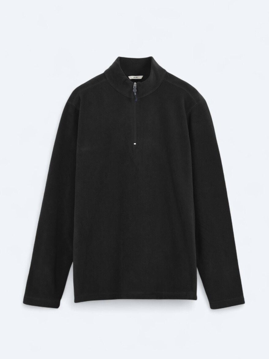 Siyah Dik Yaka Düz Polar Sweatshırt - 6