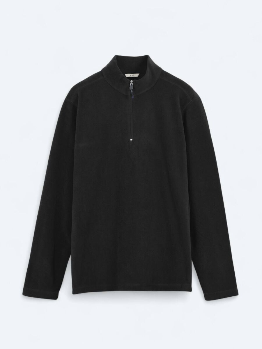 Siyah Dik Yaka Düz Polar Sweatshırt - 6