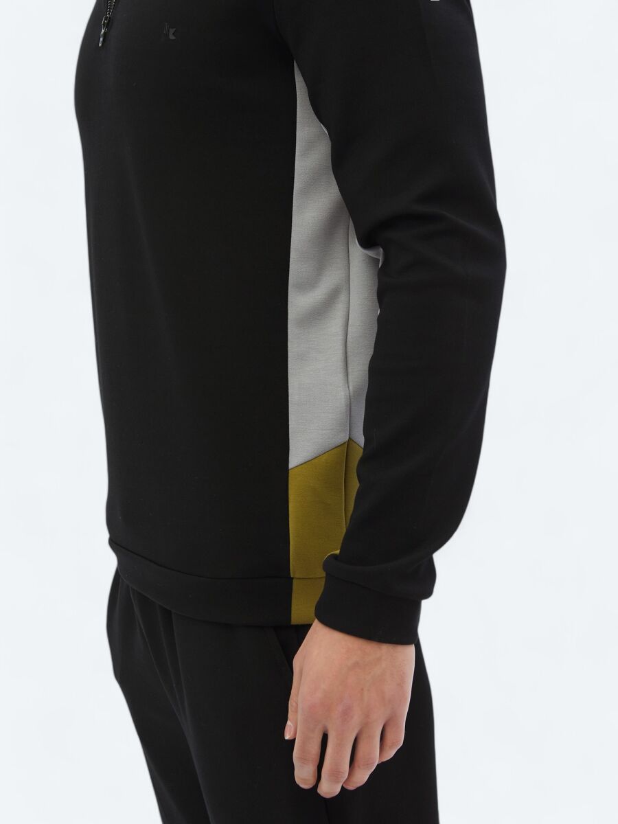 Siyah Dik Yaka Düz Sweatshırt - 5