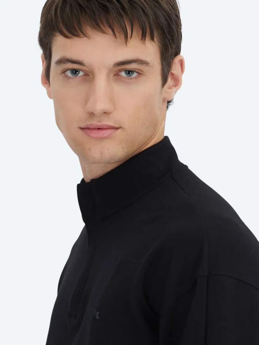 Siyah Dik Yaka Sweatshırt - 5
