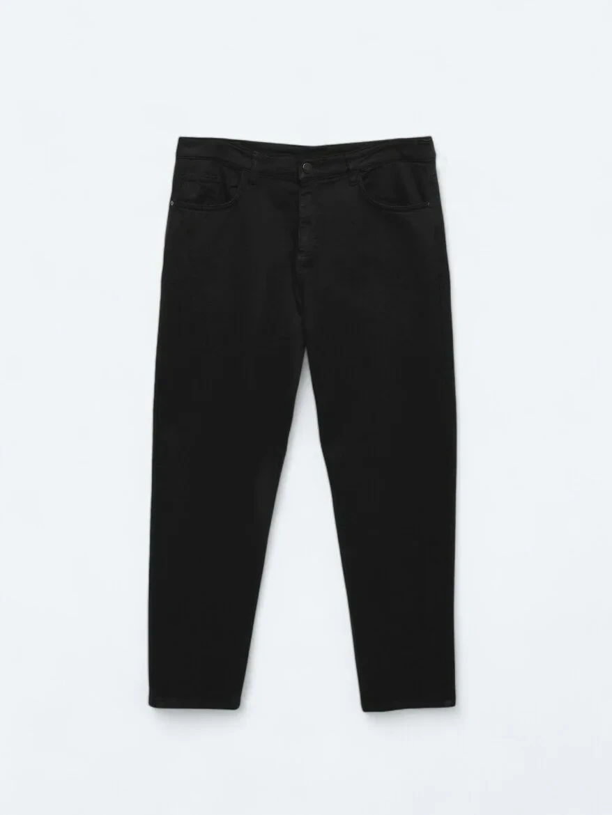 Siyah Dokuma Carrot Fit Casual Pamuk Karışımlı Pantolon - 5