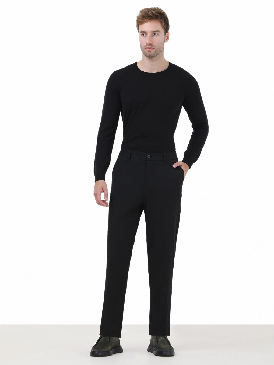 Siyah Dokuma Carrot Fit Casual Pantolon - 2