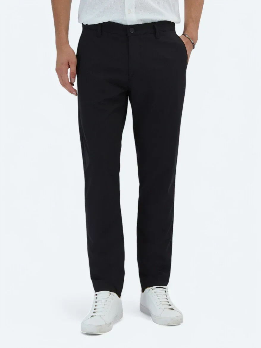 Siyah Dokuma Casual Pantolon - 2