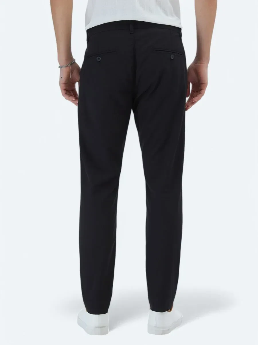 Siyah Dokuma Casual Pantolon - 5