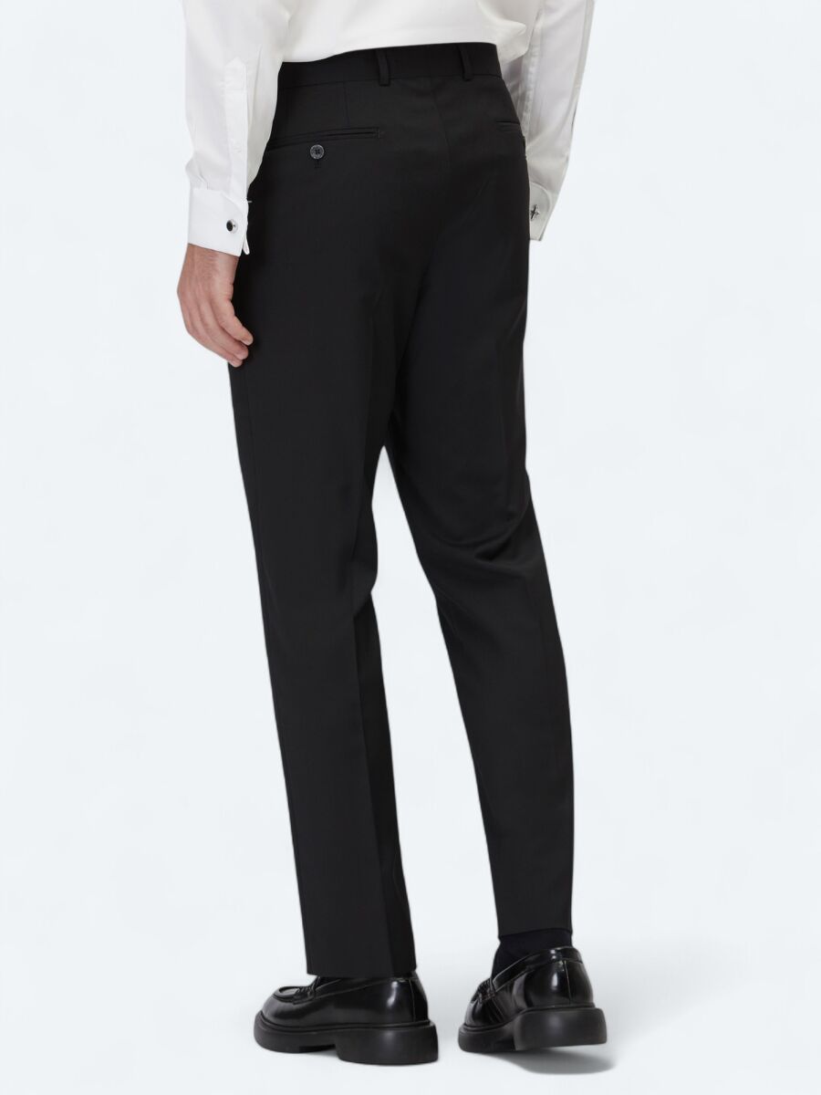 Siyah Dokuma Fitted Fit Klasik Yün Karışımlı Pantolon - 4