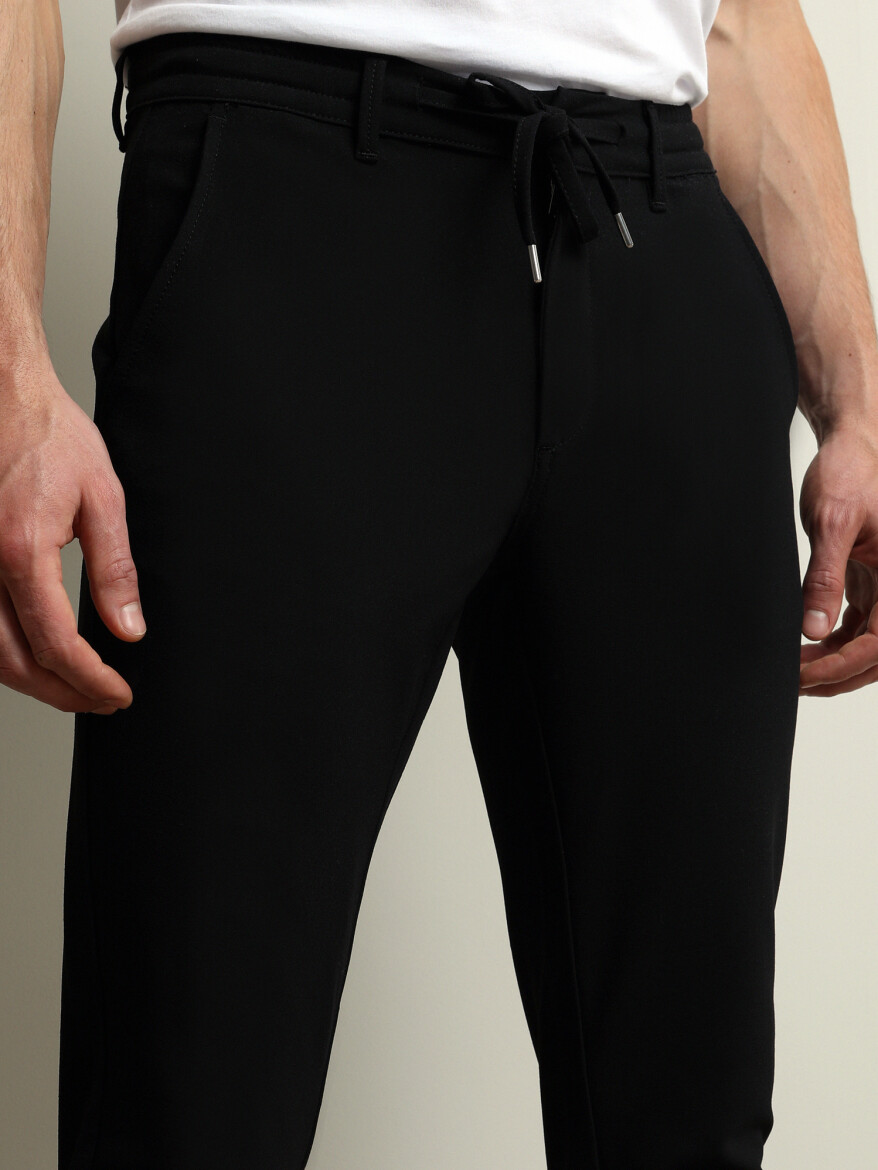 Siyah Dokuma Fitted Fit Smart Casual Pantolon - 2