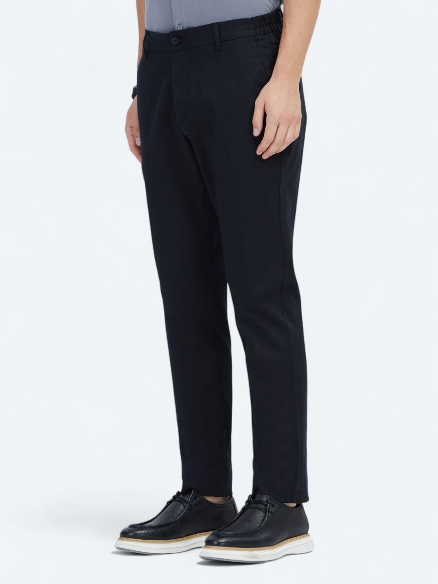 Siyah Dokuma Jogging Fit Casual Pamuk Karışımlı Pantolon - 3