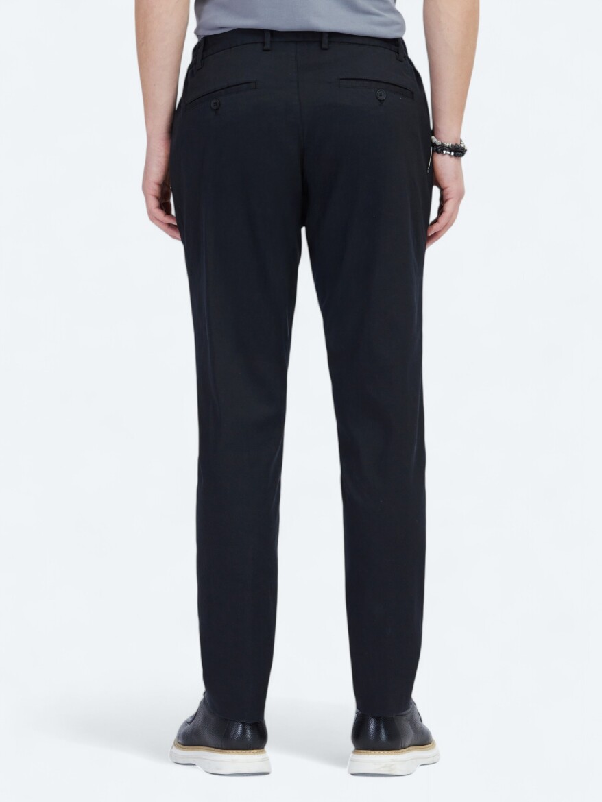 Siyah Dokuma Jogging Fit Casual Pamuk Karışımlı Pantolon - 5