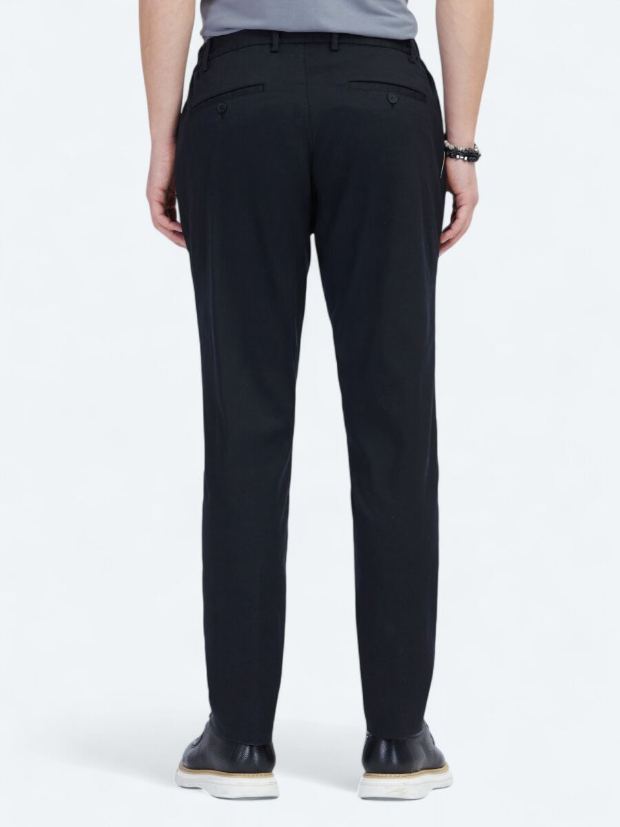Siyah Dokuma Jogging Fit Casual Pamuk Karışımlı Pantolon - 5