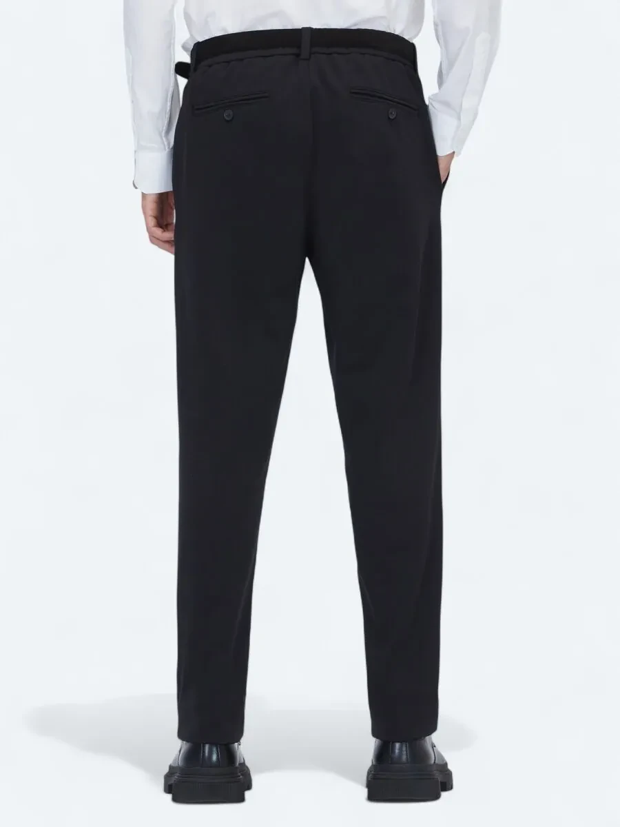 Siyah Dokuma Jogging Fit Casual Pamuk Karışımlı Pantolon - 4