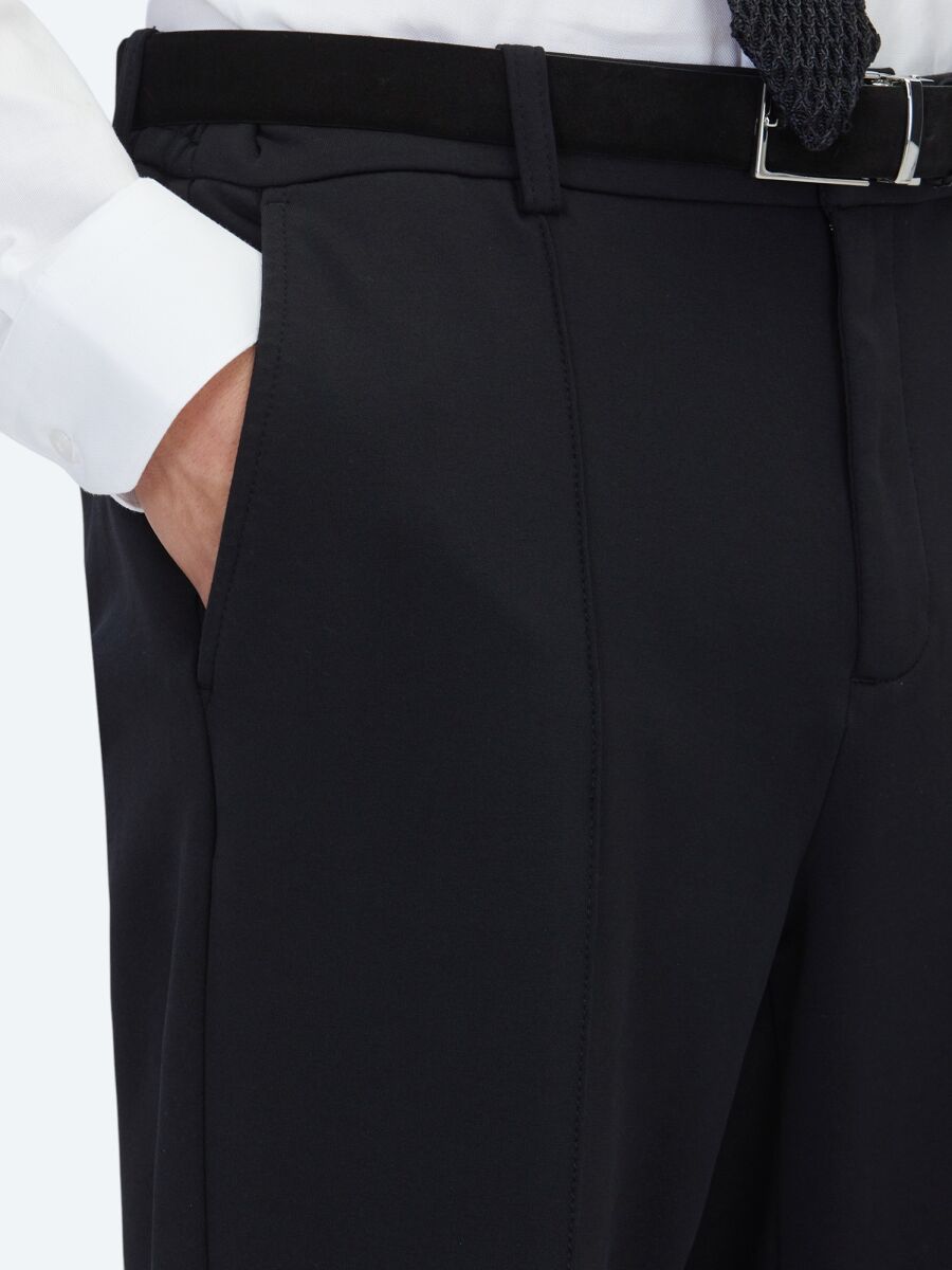 Siyah Dokuma Jogging Fit Casual Pamuk Karışımlı Pantolon - 3