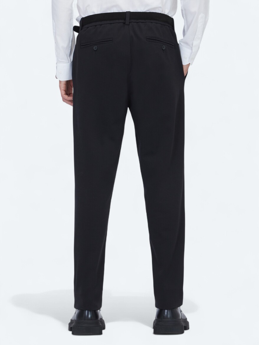 Siyah Dokuma Jogging Fit Casual Pamuk Karışımlı Pantolon - 4
