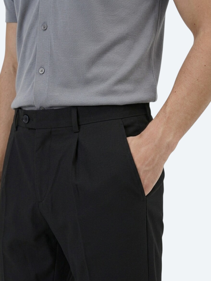 Siyah Dokuma Jogging Fit Casual Pamuk Karışımlı Pantolon - 3
