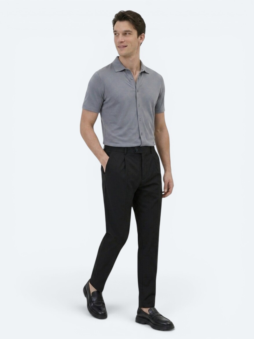Siyah Dokuma Jogging Fit Casual Pamuk Karışımlı Pantolon - 4