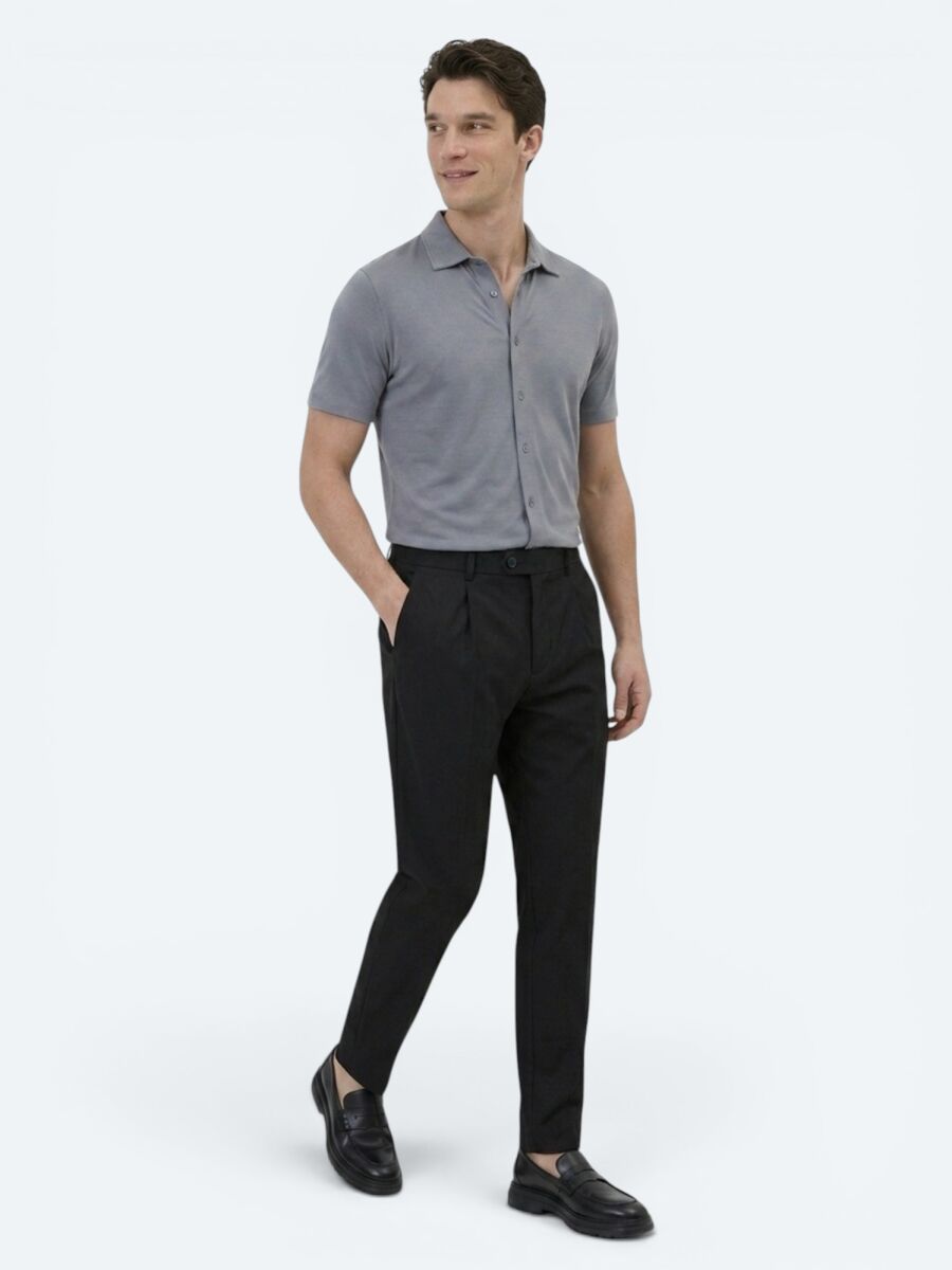 Siyah Dokuma Jogging Fit Casual Pamuk Karışımlı Pantolon - 4