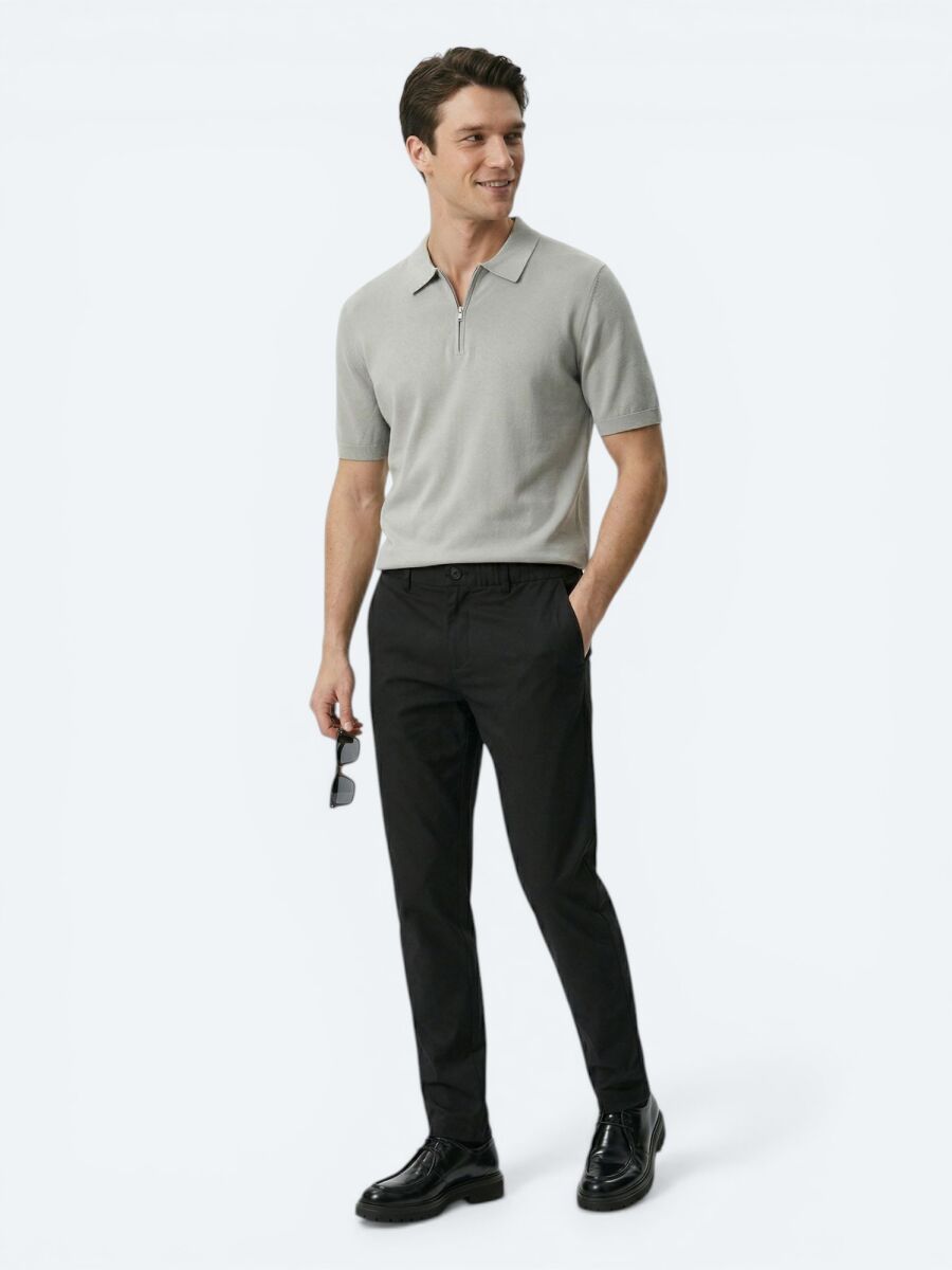 Siyah Dokuma Jogging Fit Casual Pamuk Karışımlı Pantolon - 1