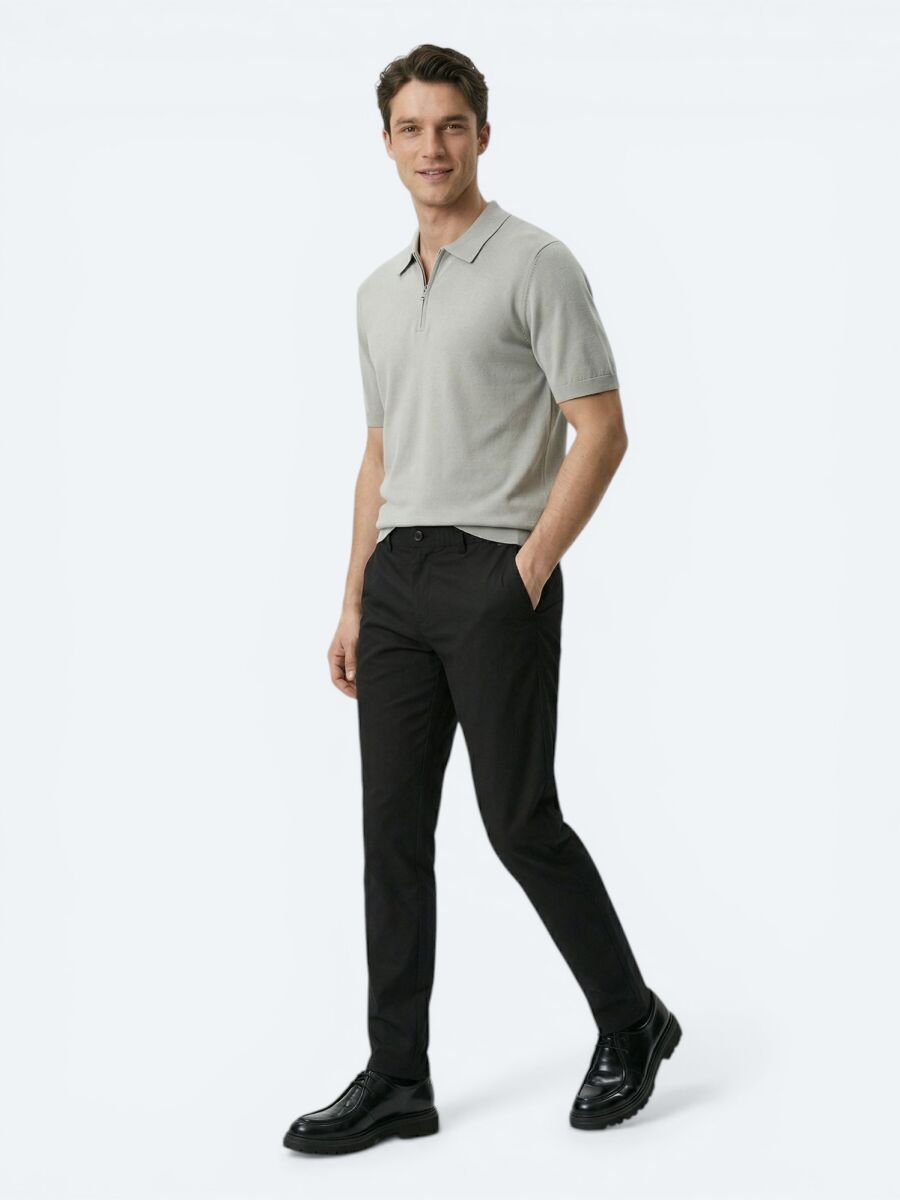 Siyah Dokuma Jogging Fit Casual Pamuk Karışımlı Pantolon - 3