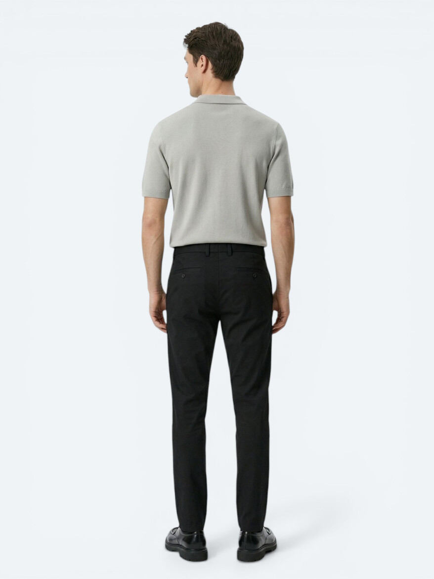 Siyah Dokuma Jogging Fit Casual Pamuk Karışımlı Pantolon - 4