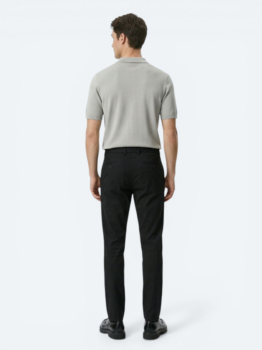 Siyah Dokuma Jogging Fit Casual Pamuk Karışımlı Pantolon - 4