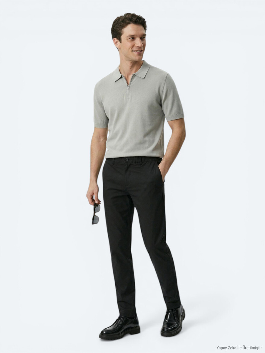 Siyah Dokuma Jogging Fit Casual Pamuk Karışımlı Pantolon - KİP