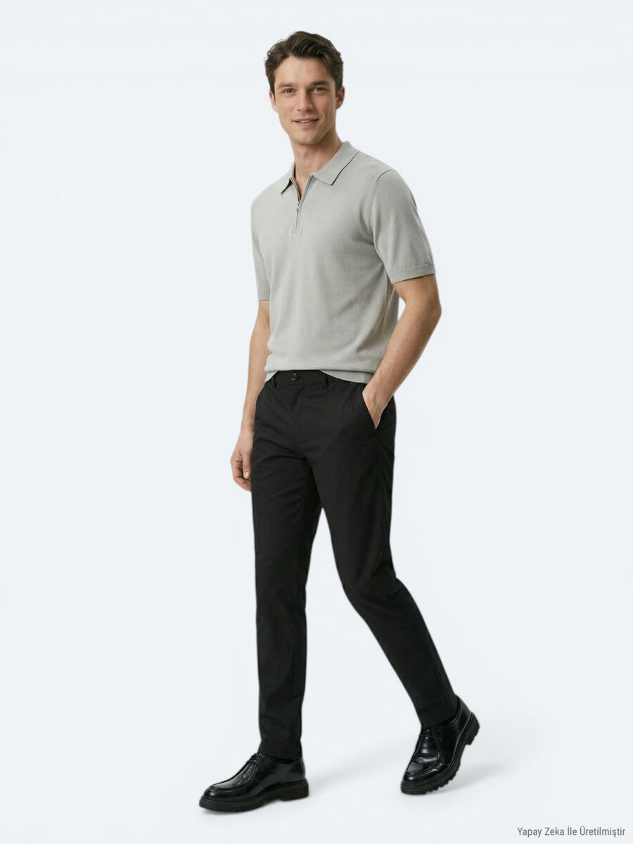 Siyah Dokuma Jogging Fit Casual Pamuk Karışımlı Pantolon - 3