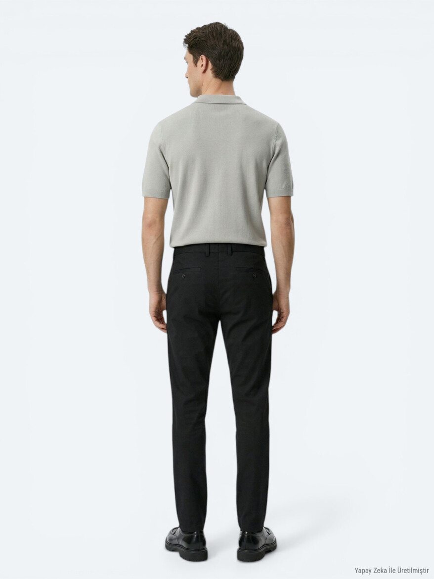 Siyah Dokuma Jogging Fit Casual Pamuk Karışımlı Pantolon - 4