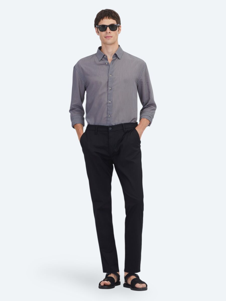 Siyah Dokuma Jogging Fit Casual Pamuk Karışımlı Pantolon - 1