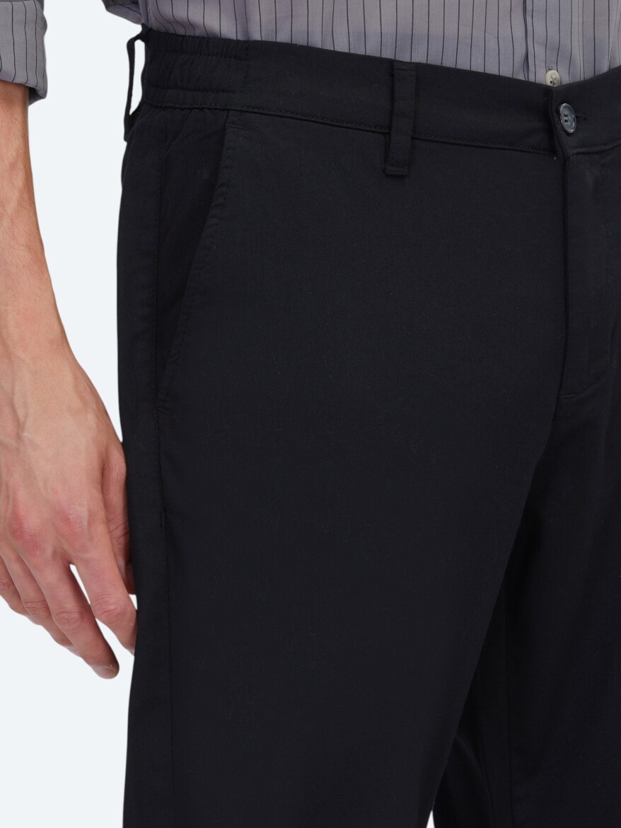Siyah Dokuma Jogging Fit Casual Pamuk Karışımlı Pantolon - 3